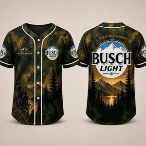 Busch Camo Light Baseball Jersey Hunting Fishing Outdoor Beer Lover Shirt