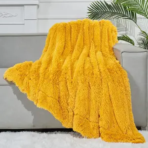 Fuzzy Faux Fur Throw Twin Size Mustard Yellow Super Plush Fuzzy Shaggy for Couch Sofa (Mustard Yellow, Twin(60"x80"))