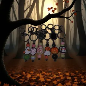 Beaded Keychains with Halloween Ghost Focal Beads Creative Keyring Collection Featuring Spooky Designs in Colorful Designs