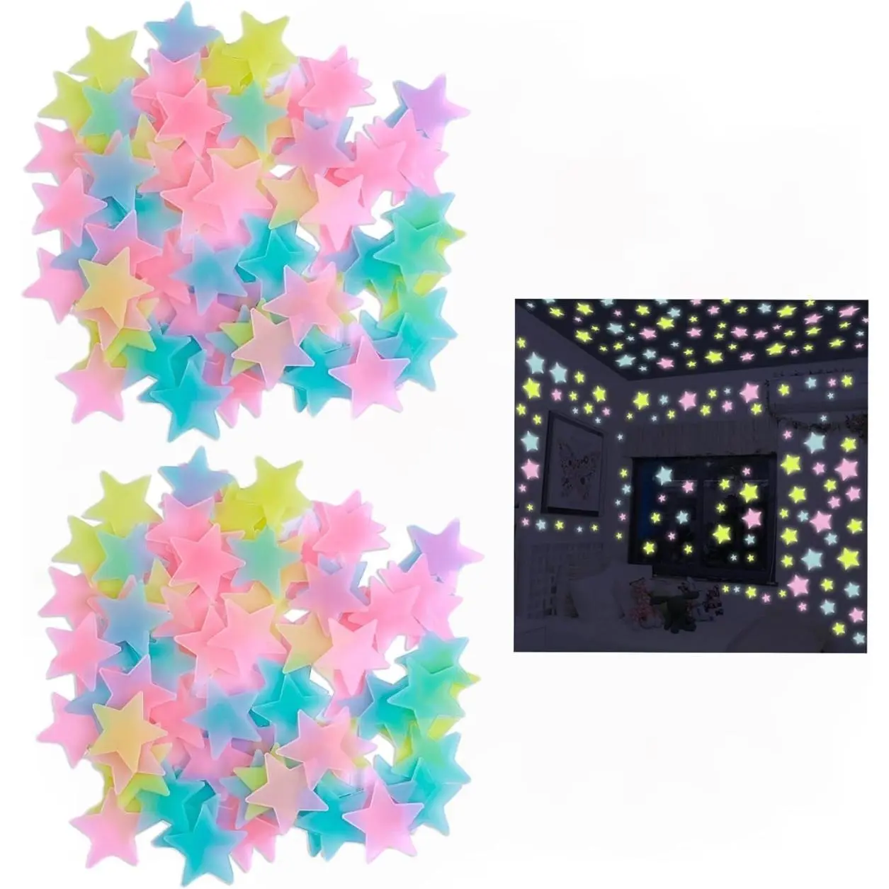 Star Shaped Sticker, 2pcs Glow In The Dark Sticker, Waterproof Self Adhesive Wall Decal, Decorative Sticker for Home Bedroom Living Room, Girl Room Accessories, Sticker Decorations, Wall Art Stickers, Stickers Decor
