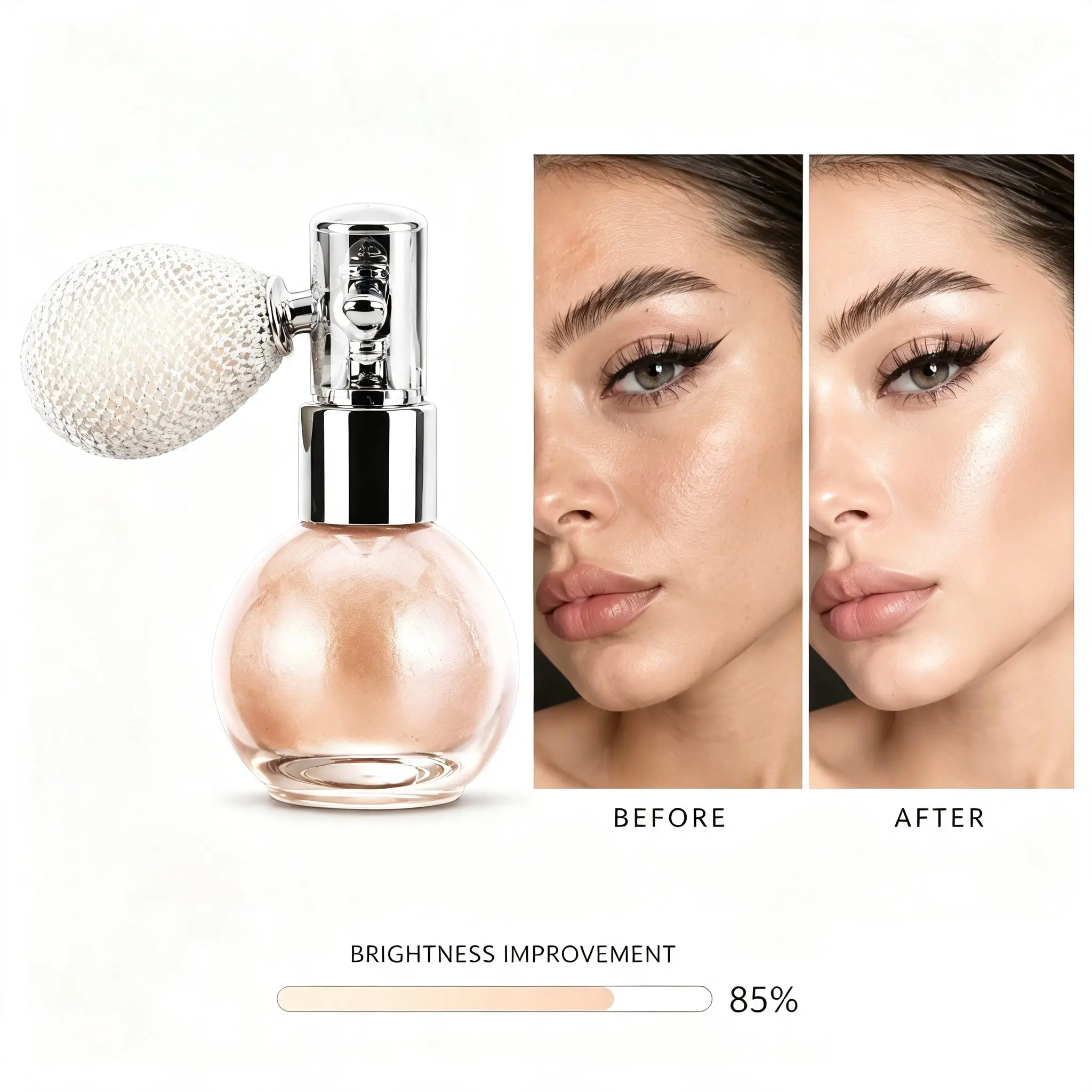 Glitter Highlighter Powder Spray Bottle, Air Bag Press On Body Shimmer Glitter Powder, Long Lasting Waterproof Face & Body Highlighter, Sparkle Shimmery Loose Glitter for Cheekbone Collarbone Eye Makeup, Party Festival Cosmetic Highlighting Makeup