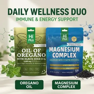 HiPlus Wellness Bundle – Oregano Oil with Black Seed Oil & Magnesium Complex for Relaxation, Stress Relief, Bone, Muscle & Nerve Support, Immune Health, 300+120 Softgels