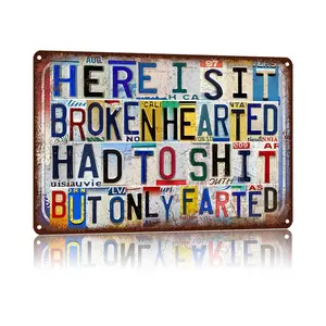 2D Flat 8x12 Inch Funny Bathroom Retro License Plate Metal Sign, Humorous Restroom Wall Decor