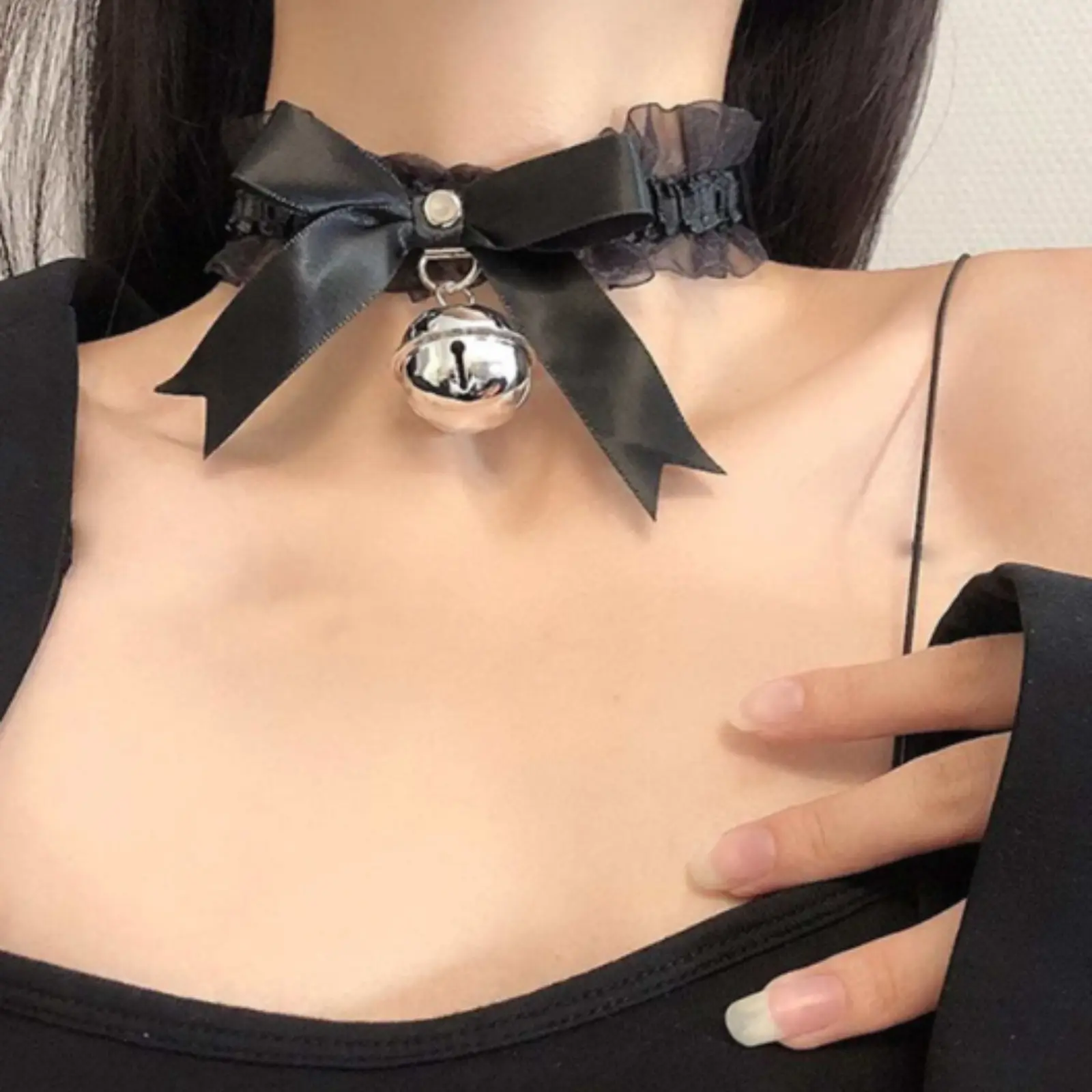 Bell & Bow Decor Lace Choker - Fashion Necklace for Women