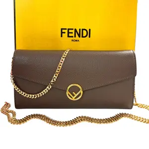 Pre-owned FENDI Leather Crossbody Bags Taupe Grained Calfskin Continental Wallet