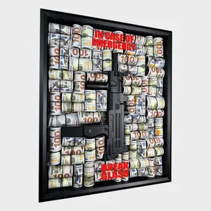 Gangster Shadow Box – Black Uzi & $100 Rolls Under Glass