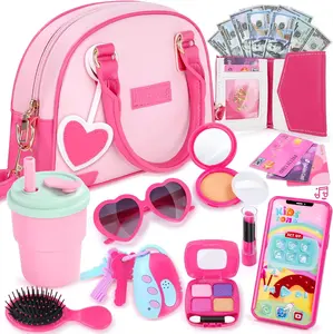 Mothers Day Gifts Little Girls Purse - Pink Play Purse with Pretend Makeup, Sunglasses, Makeup Tools & Accessories for Little Girls