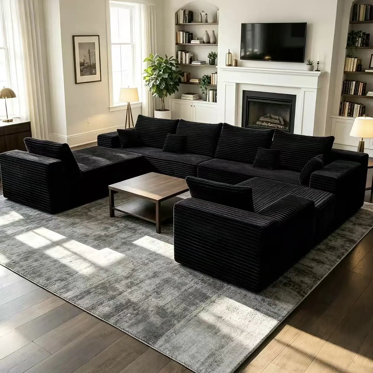 120-Inch Oversized U-Shaped Cloud Sectional Sofa with Chaise Lounge, Modern Modular Couch with 10 Soft Throw Pillows, Boneless Upholstered Sofa, Plush Corduroy for Living Room & Bedroom