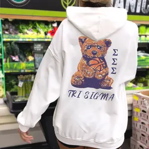 Custom Teddy Bear Sorority Sweatshirt - Chi Omega Hoodie - Zeta Tau Alpha - Gamma Phi Hoodie - Sorority Star Sweatshirt - Tri Delta Star Sweatshirt Cotton Fabric