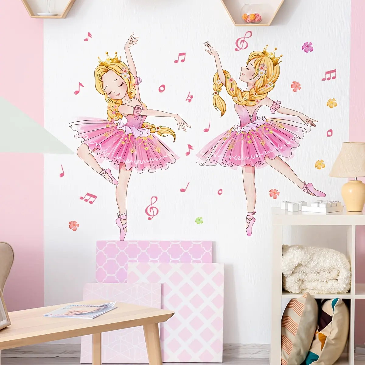 A new-style of a ballet dancing girl with music notes and flowers, size 30*90cm, for bedroom and living room decoration, wall sculptures, Wall Art Stickers     BM3036-YL