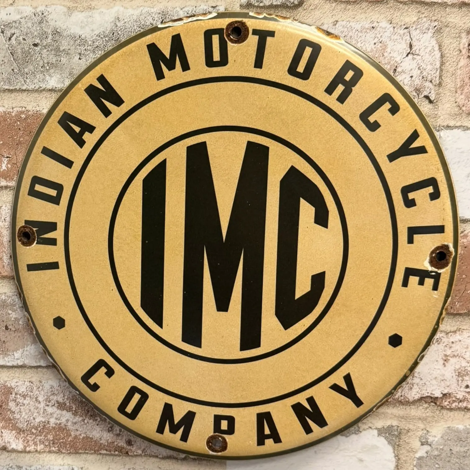 IMC Motorcycle Logo Retro Commemorative Vintage White Porcelain Enamel Sign - 12-in Glass Wall Plaque Collectible, Indoor Home Decor Supply