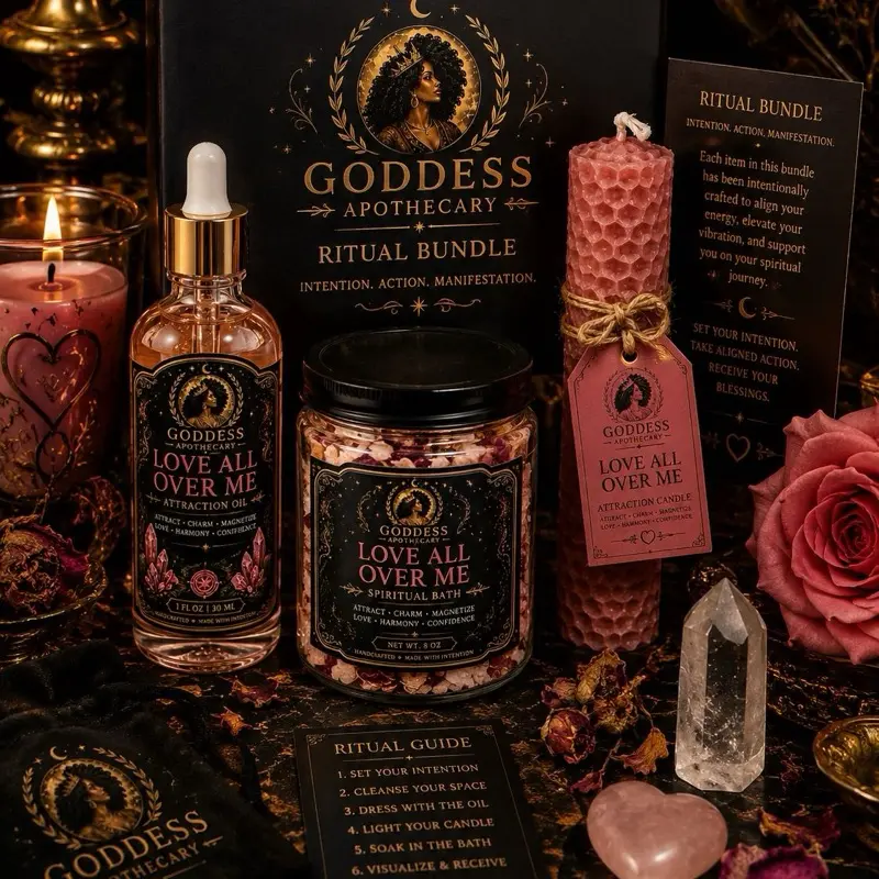 Goddess Apothecary Love All Over Me Complete Collection - Fragrance Candle, Aroma Oil, Spiritual Bath Supplies, Light Scent Flower