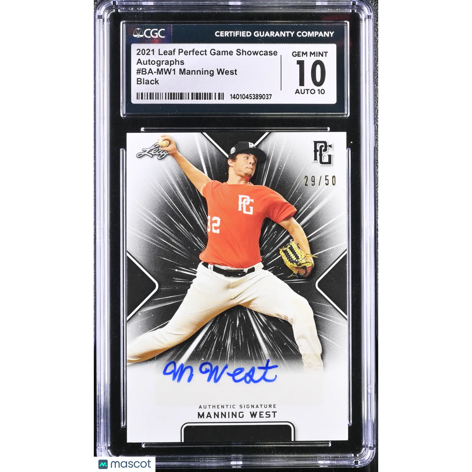 Manning West CGC 2021 Perfect Game Showcase #BA MW1 Black Auto 29/50 10