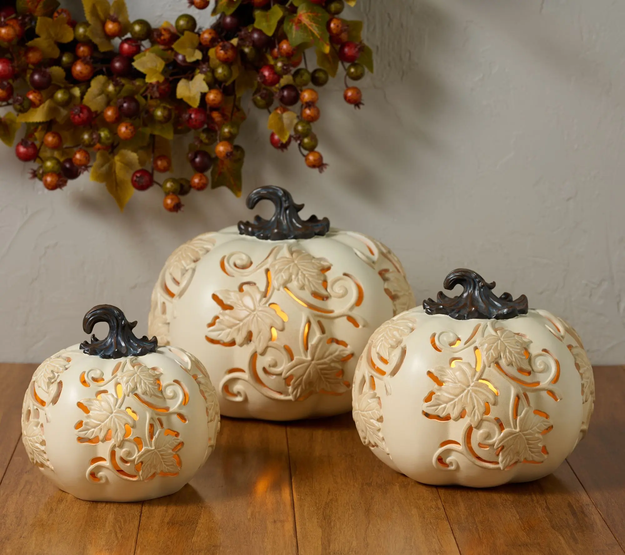 S/3 In/Outdoor Flicker Flame Stacking Pumpkins by Valerie
