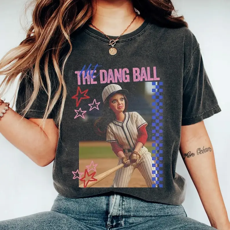 Comfort Colors Hit The Dang Ball Baseball TShirt, Trendy Retro Game Day Season Tee, Doll Funny Ballfield Dark T-Shirt