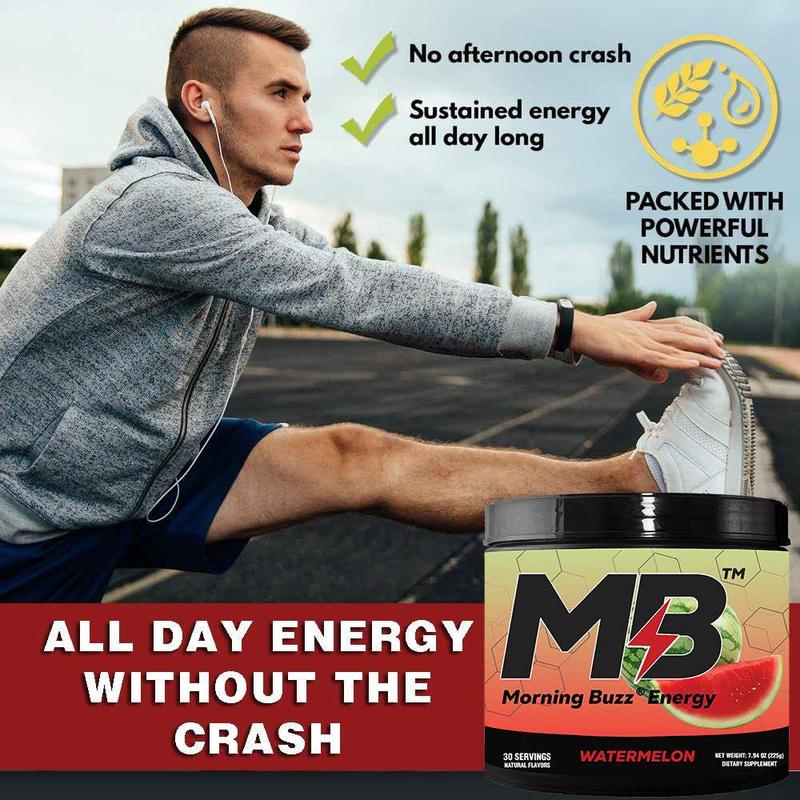 Morning Buzz Energy Powder Drink - Energy Boost Drink Mix - Sugar-Free Energy with Antioxidants - Morning Kickstart and Sports Nutrition Endurance Product - 30 Servings, Watermelon, 8 Ounces
