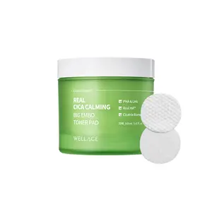 Wellage Real CICA Calming Big Embo Toner Pad 160ml (5.41 fl.oz) | Soothing Toner Pads, Madecassoside, PHA, LHA, Korean Skincare