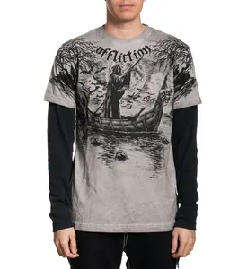 Affliction Men's Long Sleeve Shirt River Styx 2fer