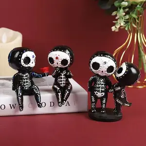 Adorable Resin Sugar Skull Couple Statue, Buy 1 Get 1 Free, Mini Skeleton Dolls for Home Decor, Valentine's Day & Halloween Gift, Doll Figurines