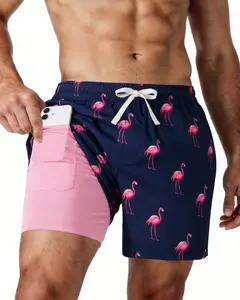 2026 Summer Men Quick Dry Swim Trunks 2-in-1 Inner Compression Liner Shorts, Elastic Drawstring Pocket Sports Shorts for Swimming Surfing Gym Training Beach Vacation