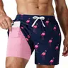 REDESS Men’s Quick-Dry 2-in-1 Drawstring Swim Trunks - Nylon Fabric, Elastic Waistband, Inner Compression Liner, Pocket - Beach Outdoor Wear (Sizes M, XXL)