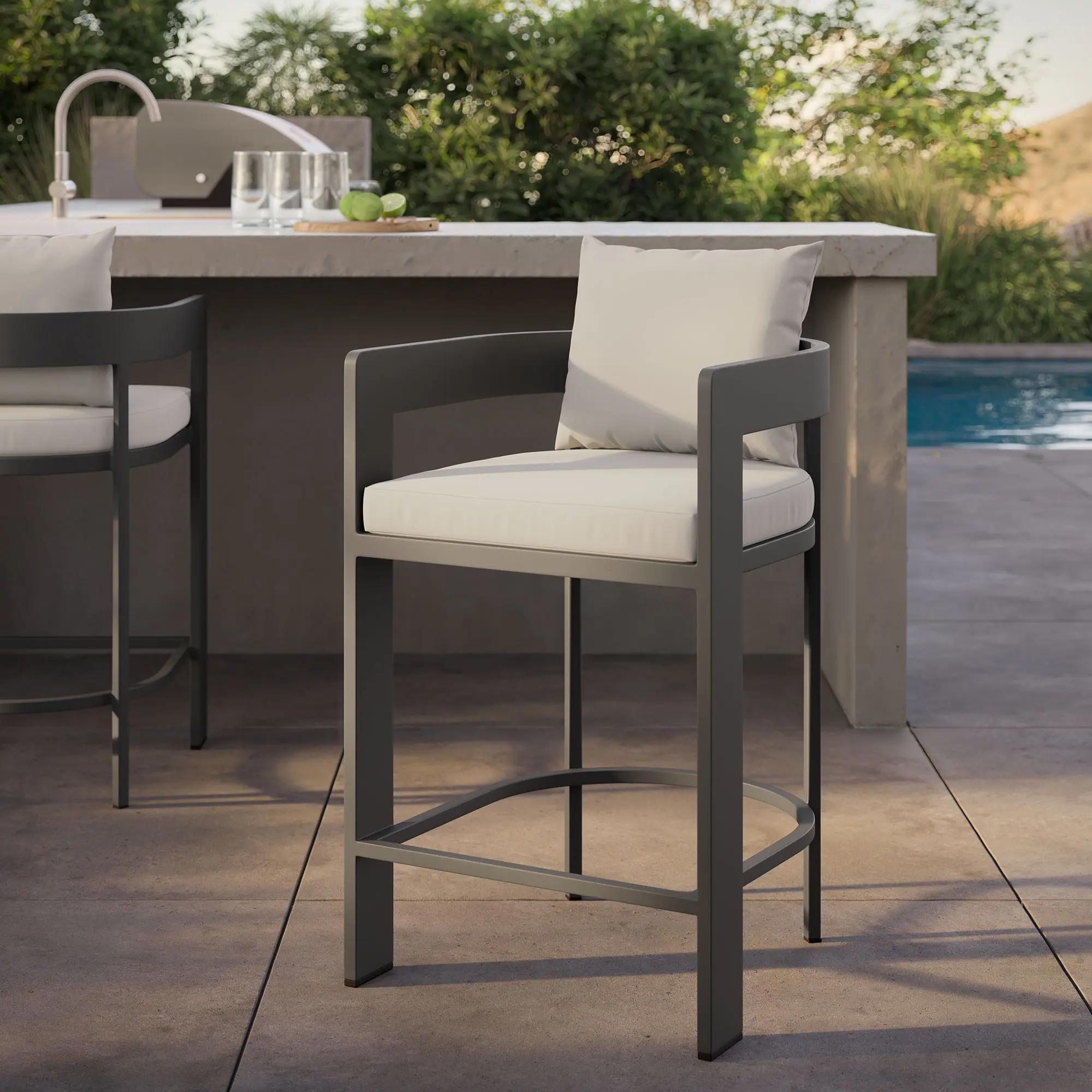 Tahoe Outdoor Patio Aluminum Counter Stool in White
