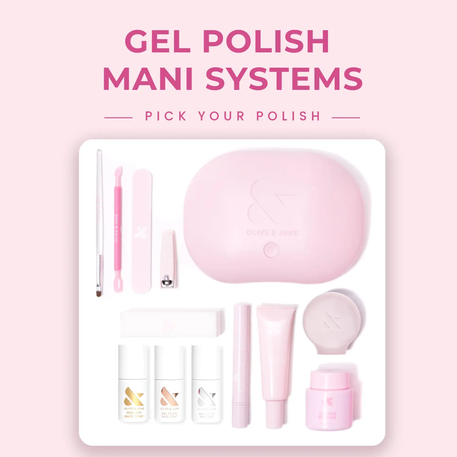 Olive & June Gel Manicure Systems, All-In-1 Gel Nail Polish Kit for At-Home Manicure