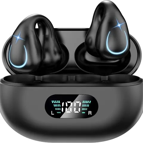 Digital Open-Ear Bone Conduction Earbuds - Wireless Bluetooth 5.3 Headphones, TWS Audio Device, Clip-On Design, HiFi Sound, Waterproof Silicone & Plastic Build, 30mAh*2, 20kHz, Type-C Phone Accessory for Sports