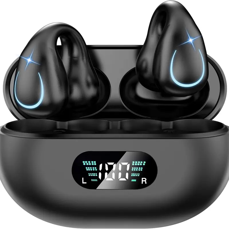 Digital Open-Ear Bone Conduction Earbuds - Wireless Bluetooth 5.3 Headphones, TWS Audio Device, Clip-On Design, HiFi Sound, Waterproof Silicone & Plastic Build, 30mAh*2, 20kHz, Type-C Phone Accessory for Sports