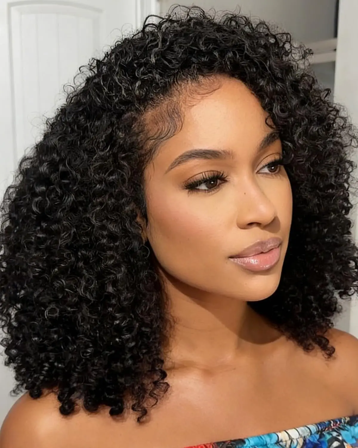 【2026 Super Deal】Curly Half Wig Human Hair 200 Density Glueless Wig Human Hair Afro Curly Hair 18 Inch 3 in 1 Women's Half Wig Drawstring Seamless Flip Suitable for Beginners#  #halfwigcurlyhair