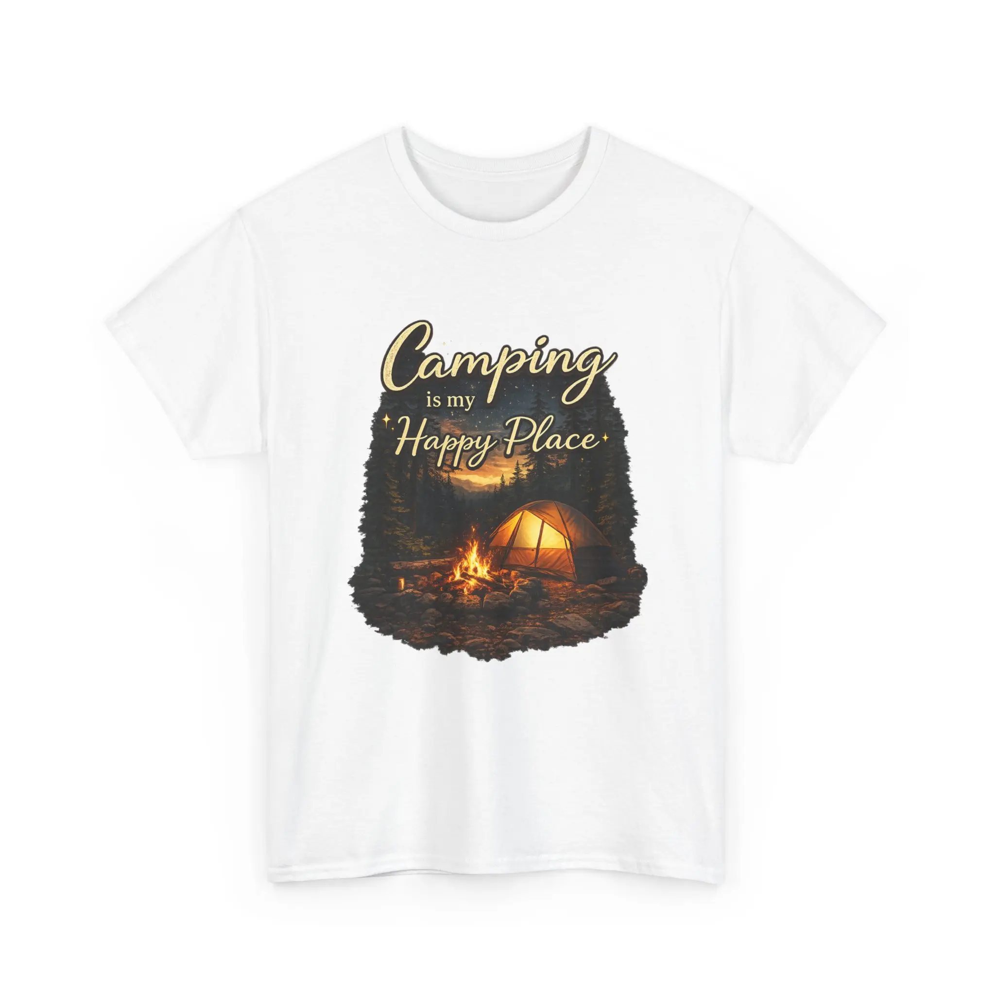 Camping is My Happy Place T-Shirt | Tent Campfire Graphic Tee