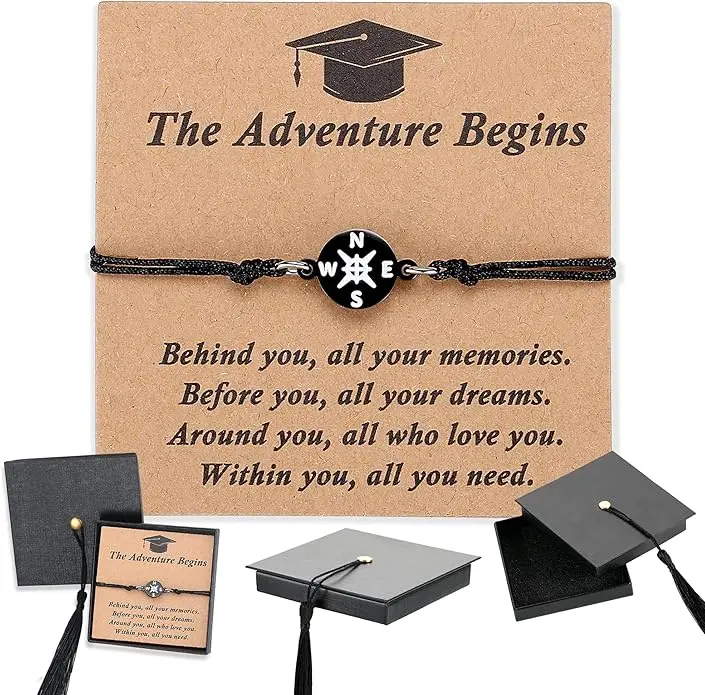 SAM & LORI Graduation Gifts for Her Him Class of 2026, Stainless Steel Compass Charm Bracelet with Cap-shape Box, Commemorative Keepsake Jewelry,Senior High School & College Grad Gift Ideas