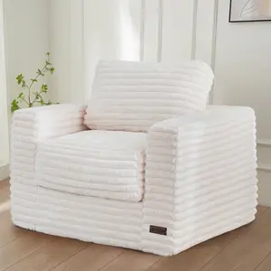 MAXYOYO Modular Bean Bag Chair, Striped Faux Fur Upholstered Floor Sofa with Pillows and Armrests for Livingroom Bedroom