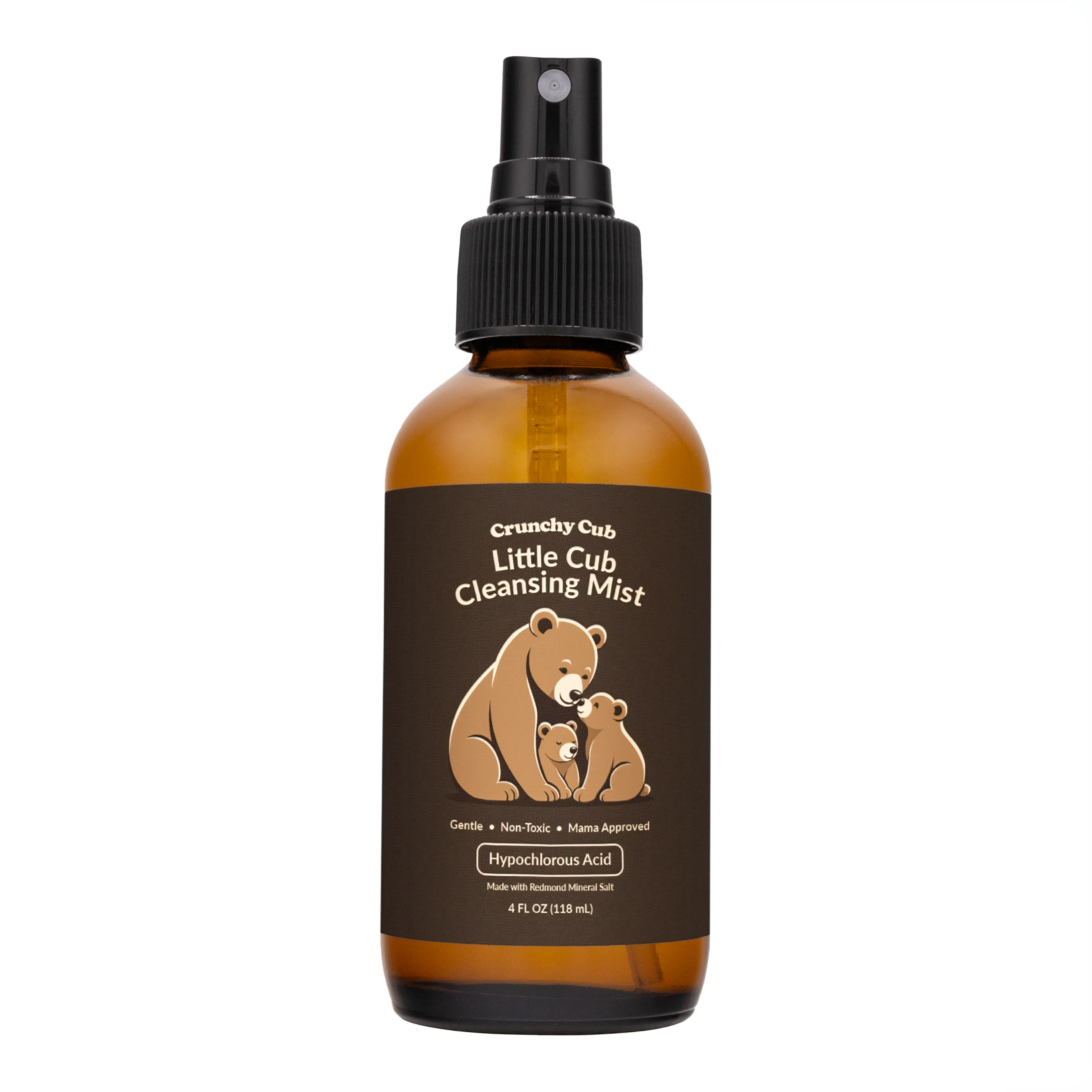 Crunchy Cub Hypochlorous Acid Spray for Babies, Kids & Adults - Fragrance-Free Non-Toxic Multi-Use Spray, Safe for Hands, Skin, Surfaces, High Chairs, Toys & Messes - Cleanses Surfaces and Hands, 4 oz Glass Bottle