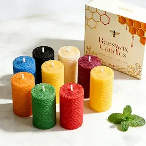 Small Bee Wax Pillar Candles, 8-Pack, 2-Inch (Approx. 5 cm Tall) Short Candle Sticks, Non-Drip & Honey-Scented Candles, Various Colors of Chakra Candles by KIKOWHY, Home Fragrance Decor