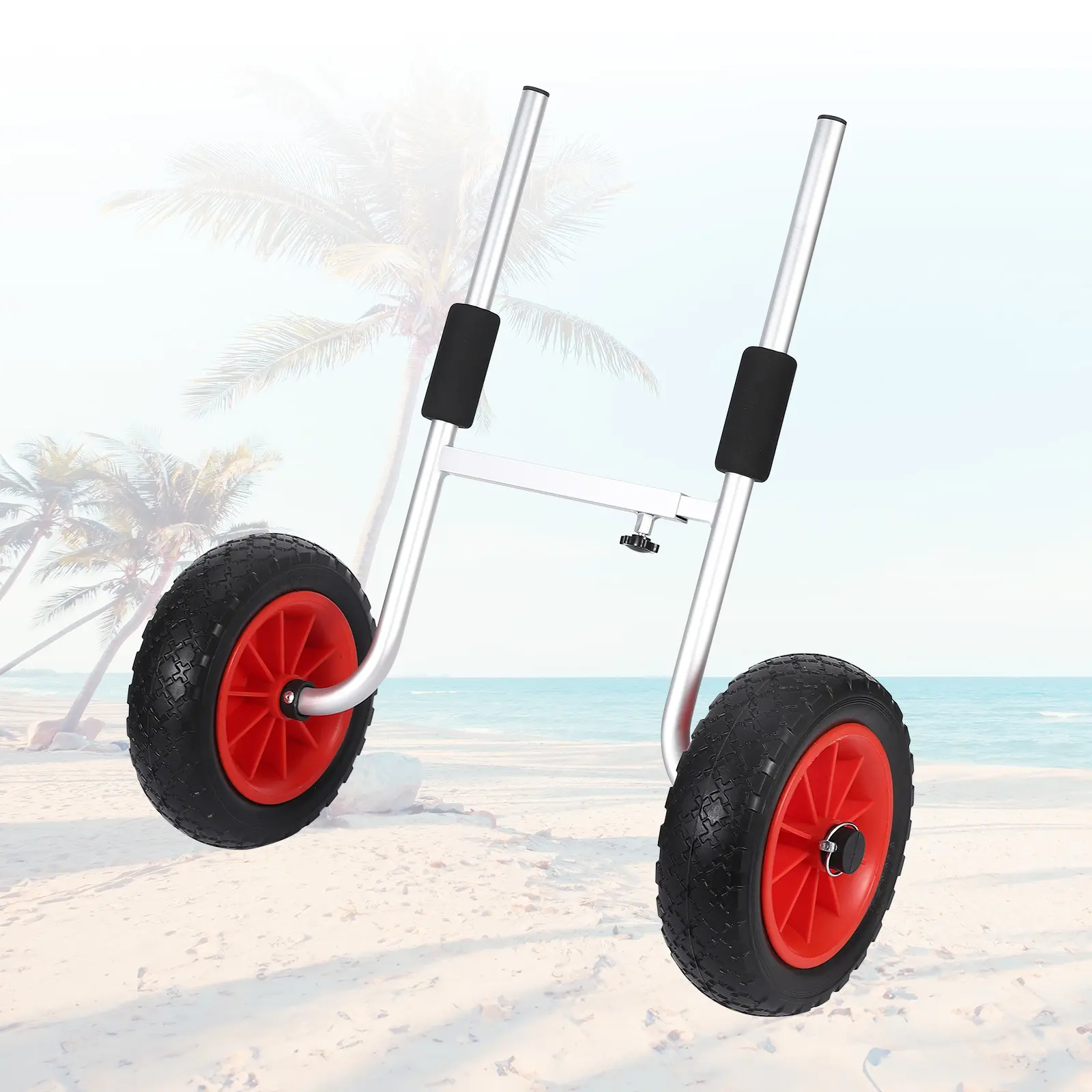Kayak Cart with 10" Solid PU Wheels, Heavy Duty Kayak Dolly for Grass Sand Gravel, Folding Kayak Cart Dolly for Scupper Holes, Supports 220 lbs, Aluminum Frame Kayak Wheels for Easy Transport
