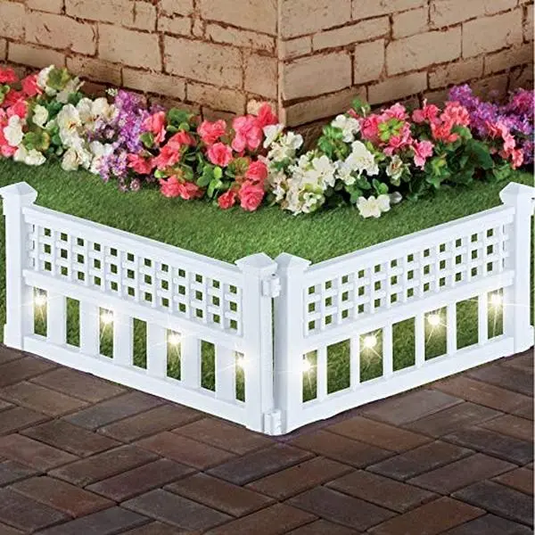 SkyMall 8-Piece Solar Garden Fence with Corner Posts for Decorative Landscape Edging Panels and LED Lights