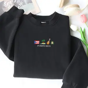 Puerto Rico Embroidery Sweatshirt, Country Icon Embroidery Crewneck Tee, Mexico Symbol Shirts