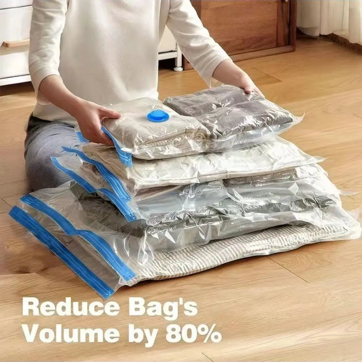 7-Piece Vacuum Compression Bags Set with Manual Pump, Large Medium Small Sizes, Thick Material, Reusable Travel Organizer, Essential Gear, Travel Compression Bags for Packing