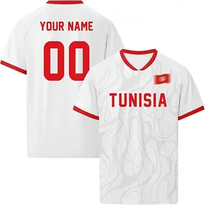 [Custom Name] Tunisia Soccer Fan Jersey, Personalized Name Number Football Shirt, White Red Sports Apparel, Custom Supporter Jersey, Tunisia Pride Football Tee, Unisex Fan Wear, Gift For Tunisia Fans