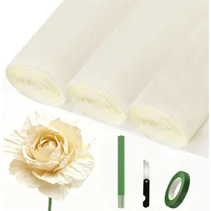 Crepe Paper Roll (9.8Inch x 8.2Ft/3Rolls), Heavy Papel Crepe Set Multi-Color, Crepe Paper for Birthday Wedding Party Decoration DIY Craft (White Cream)