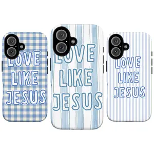 Love Like Jesus Bible Verse Phone Case Collection - Aesthetic Blue Stripes Plaid Christian Cover For iPhone 17 Pro Max 16 Plus 15 14 13 12 11 Air | Religious Scripture Gift for her, Women, Xmas