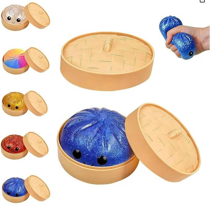 Squishy Dumpling Stress Balls for Adults, Dumpling Squishy Toys for Kids, Dumpling Fidget Sensory Toy,Diameter Squeeze Dough Ball Stress Relief Toy, Stretchy Stress Ball Squish Toys