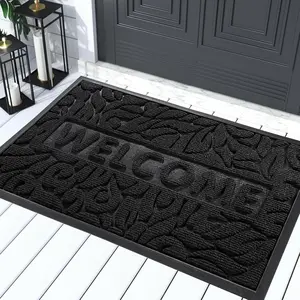 Welcome Mat Outdoor 29.5x17, Waterproof Non-Slip Outdoor Mats for Front Door Outside Entrance, Low-Profile Entryway Mat Indoor for Garage Patio, Bla