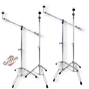 4-PACK Cymbal Boom Stand & Straight Cymbal Stand Combo Set by GRIFFIN | Percussion Drum Hardware Kit for Mounting & Holding Crash, Ride, Splash Cymbals | Arm Counterweight Adapter & Double Braced Legs