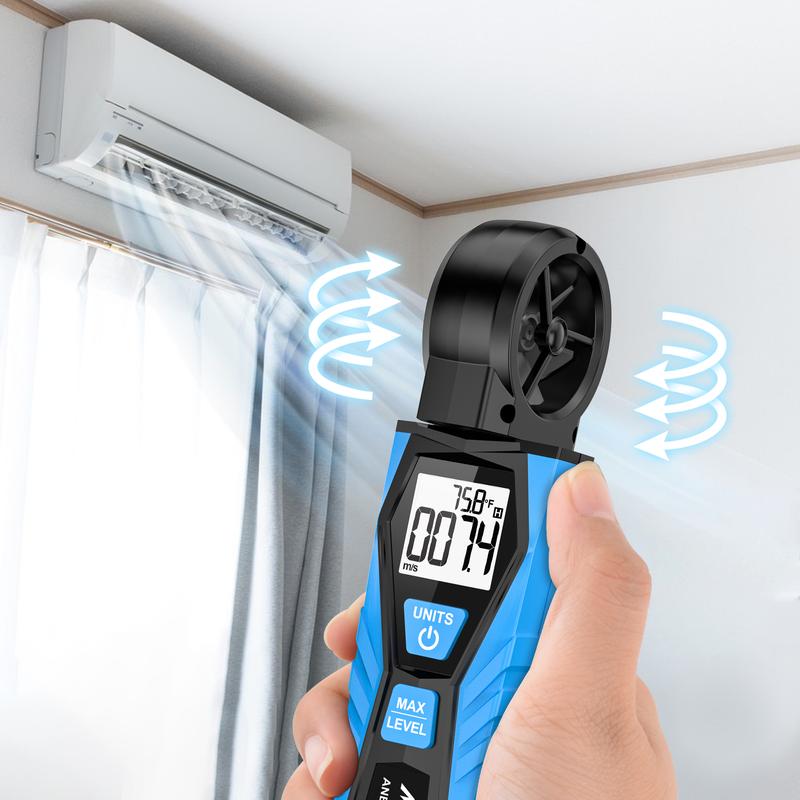 Mestek AM10 Digital Anemometer Wind Speed Gauge Meter Five Modes Rotate Wind Speed temperature measure 5 Unit m/s MPH FPM KNT KPH Wind Speed Meter