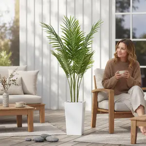 Lifelike Artificial Palm Tree in Tall White Planter – Realistic Faux Exotic Greenery for Indoor/Outdoor Decor – Home, Living Room, Office, or Patio – Maintenance-Free – High White Pot, Single Piece