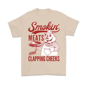Smokin’ Meats and Clapping Cheeks T-Shirt – Funny BBQ Meme Shirt, Retro Pig Graphic Tee For Men And Women, Trendy Shirt
