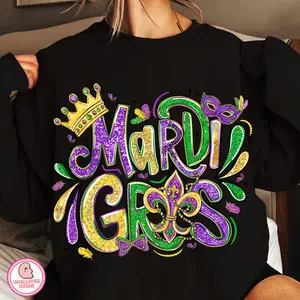 Preppy Mardi Gras Sweatshirt, Mardi Gras Sweater, Fleur De Lis Coquette Sweatshirt, Brushstroke Mardi Gras