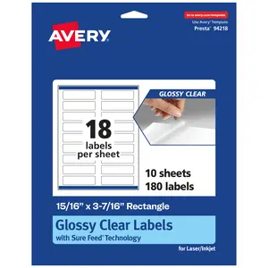 Avery Glossy Clear Rectangle Labels with Sure Feed, 15/16" x 3-7/16"
